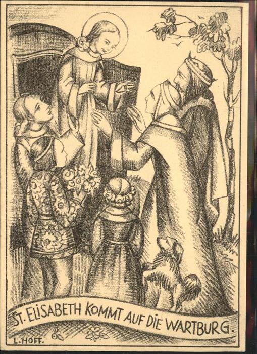 Eisenach Thueringen Heiligenbild St Elisabeth Lithographie