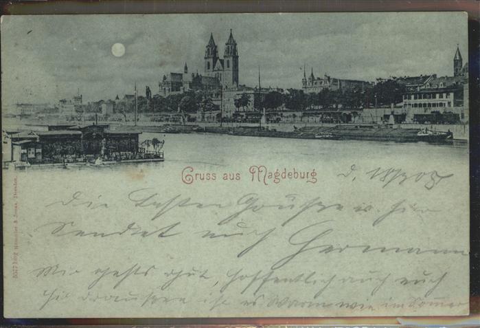 MAGDEBURG  CITY Elbe Dom bei Nacht Mond