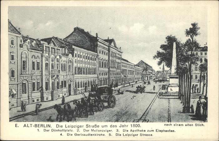 BERLIN  CITY Leipziger Strasse um 1800 Pferdekutsche nach altem Stich