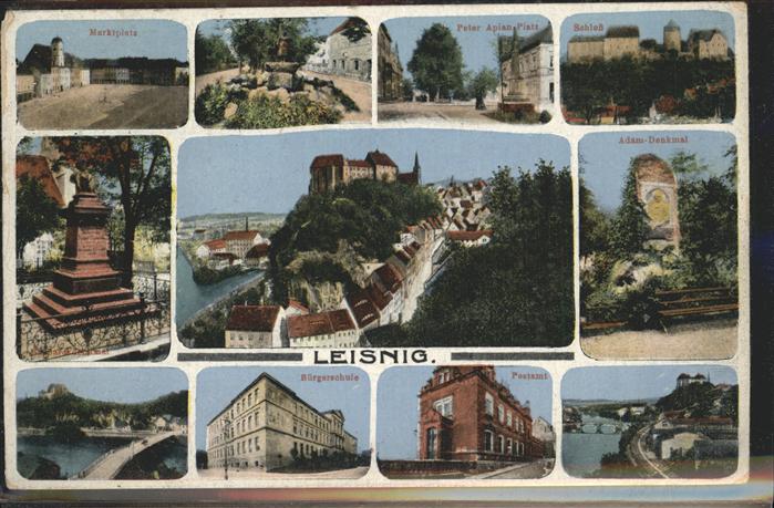 Leisnig Marktplatz Postamt Schloß Adam-Denkmal