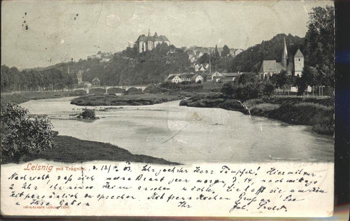 Leisnig Partie an der Mulde mit Schloss