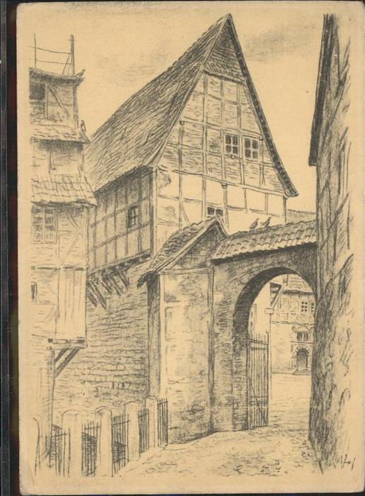 Quedlinburg Harz Fleischhof Kuenstlerkarte nach K. Hedloff