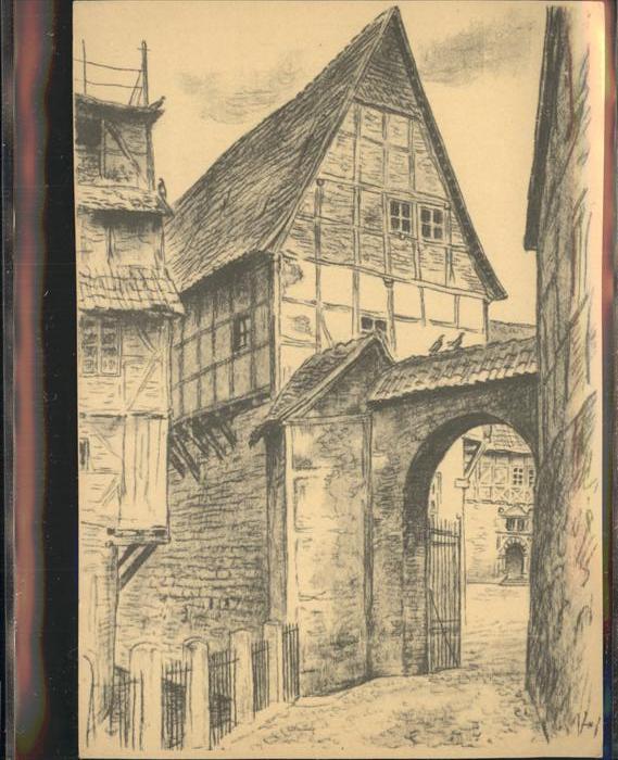 Quedlinburg Harz Eingang Fleischhof Kuenstlerkarte nach K. Hedloff