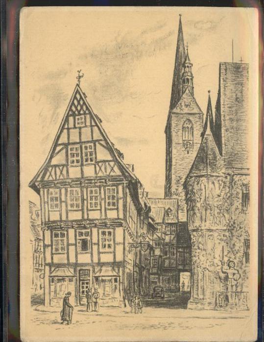 Quedlinburg Harz Fachwerkhaeuser im Hoken Kuenstlerkarte nach K. Hedloff