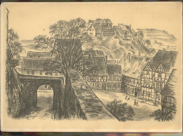 Quedlinburg Harz Schlossaufgang Muenzenberg Kuenstlerkarte nach K. Hedloff