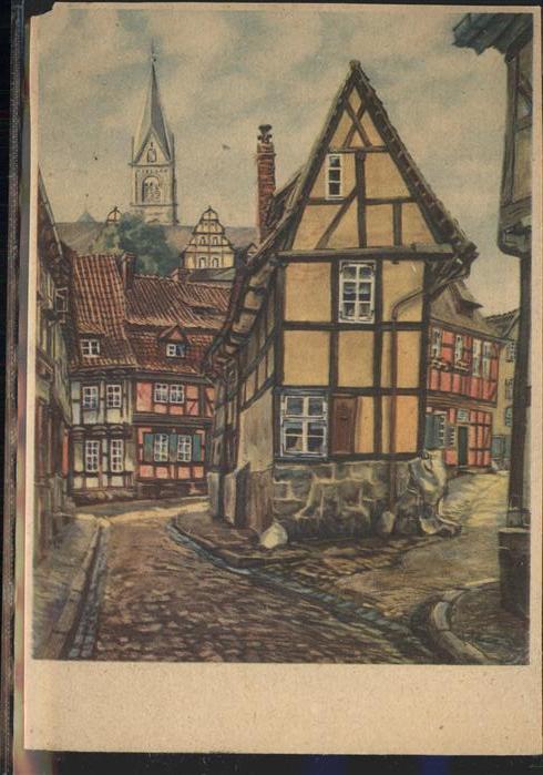 Quedlinburg Harz Finkenherd Kuenstlerkarte Tempera M. Schewe
