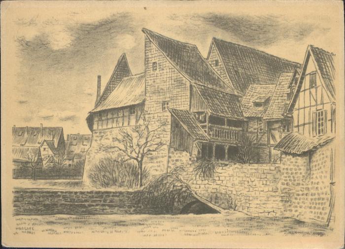 Quedlinburg Harz Alte Gerberei Kuenstlerkarte nach Kreidezeichnung K. Hedlof