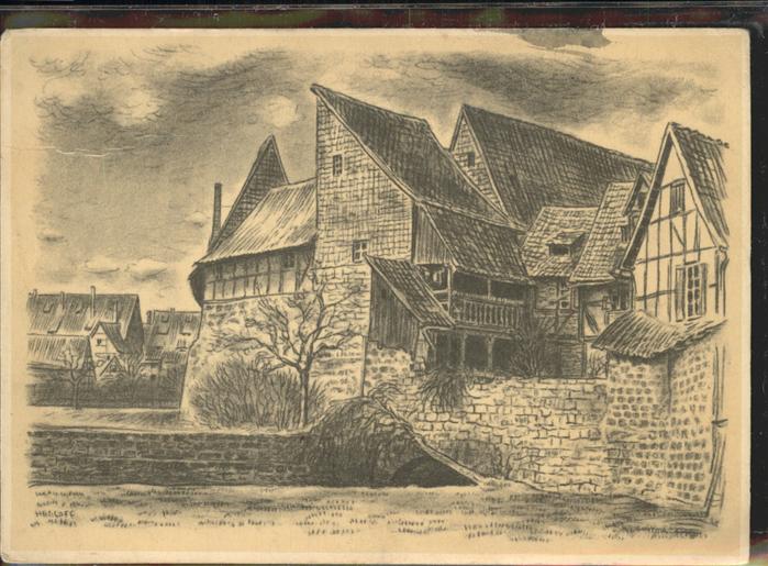 Quedlinburg Harz Alte Gerberei Kuenstlerkarte nach K. Hedloff