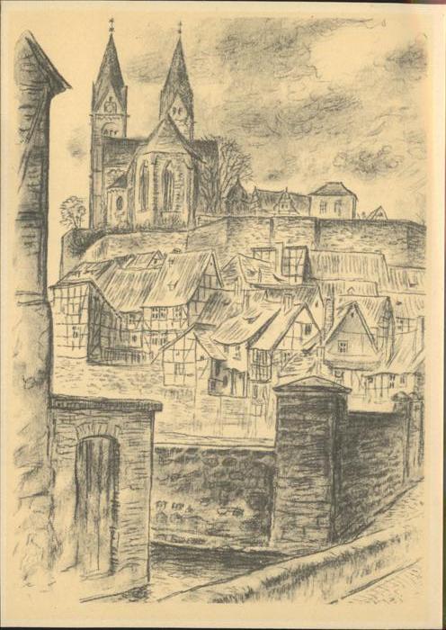 Quedlinburg Harz Schiffbleek Schloss Kuenstlerkarte nach K. Hedloff