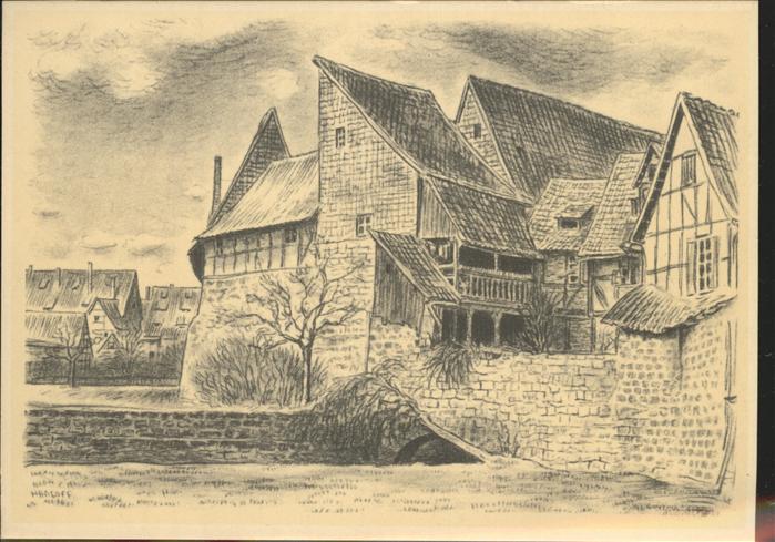 Quedlinburg Harz Alte Gerberei 17. Jhd. Kuenstlerkarte nach K. Hedloff