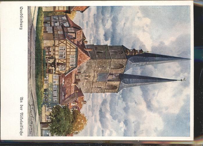 Quedlinburg Harz Nikolaikirche Kuenstlerkarte nach Gustav Luettgens