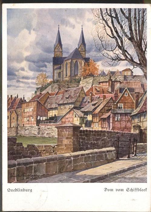 Quedlinburg Harz Dom Kuenstlerkarte nach Gustav Luettgens