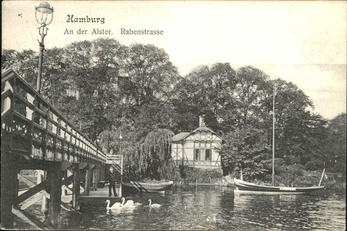 HAMBURG CITY Partie an der Alster Rabenstrasse Steg Boot Schwan