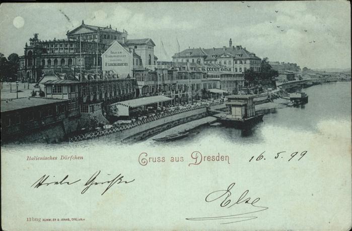 DRESDEN Elbe Italienisches Doerfchen Elbufer im Mondschein