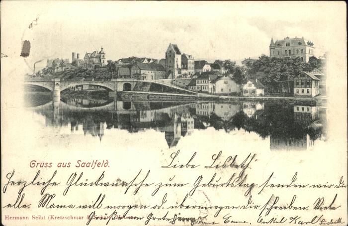 Saalfeld Saale Teilansicht Brücke Partie an der Saale
