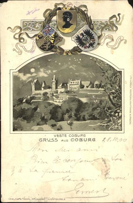 Coburg Bayern Burg Wappen Praegedruck