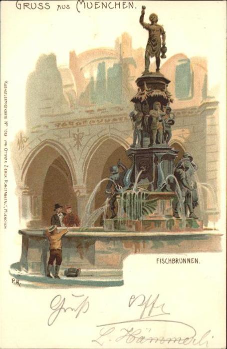 Muenchen Fischbrunnen Künstlerkarte