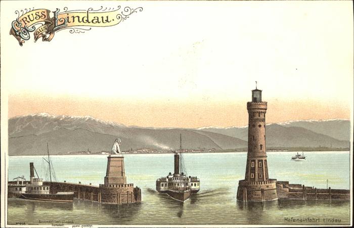 Lindau Bodensee Hafeneinfahrt Schiffe Alpen