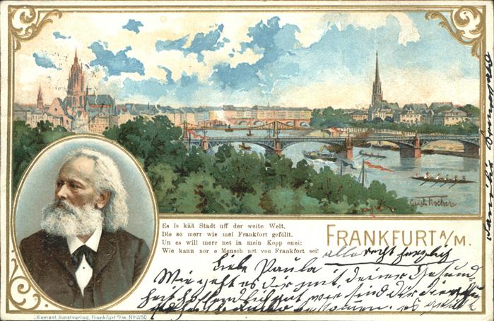 Frankfurt Main Künstlerkarte Main Panorama Prägedruck