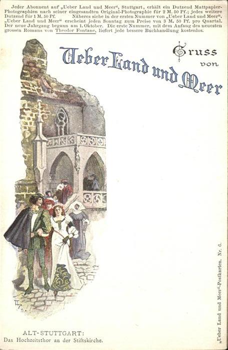 Stuttgart Hochzeitstor Stiftskirche Paar Zeichnun