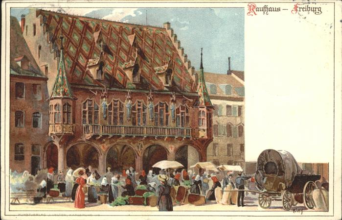 Freiburg Breisgau Markt Kaufhaus Künstlerkarte Kley