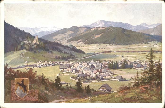 Tamsweg Lungau Panorama mit St. Leonhardskirche Wappen