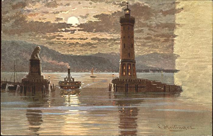 Leuchtturm Lighthouse Lindau Künstlerkarte P. Heilinger