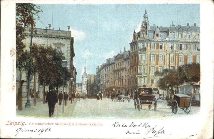 LEIPZIG Sachsen Grimmaischer Steinweg Johanniskirche Pferdekutschen