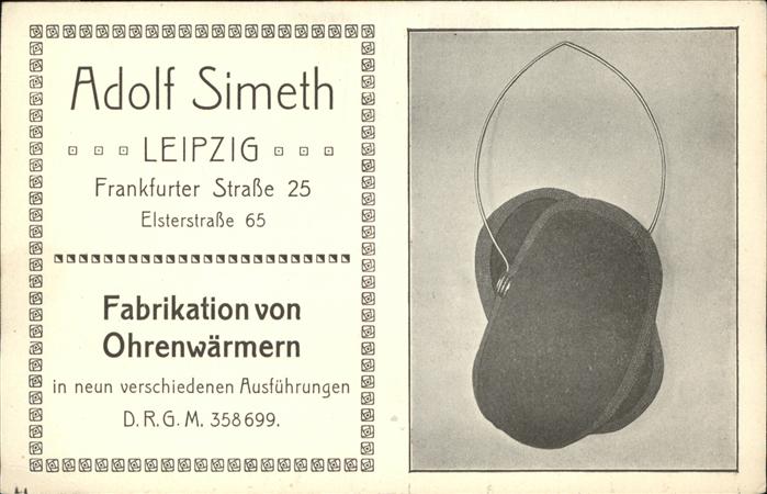 Werbung Fabrikation Ohrenwärmer Adolf Simeth Le