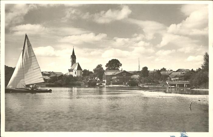 Seebruck Chiemsee Partie am Strandbad Segelboot