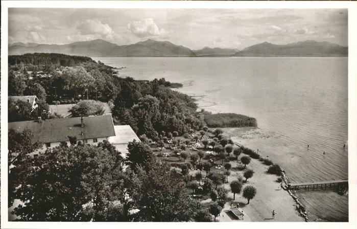 Arlaching Seegasthof Strandbad mit Blick zu Chiem