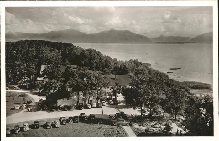 Arlaching Seegasthof Strandbad mit Blick zu Chiem