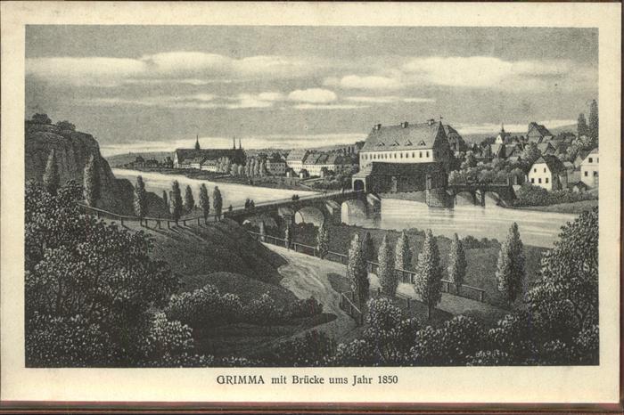 Grimma Teilansicht mit Brücke ums Jahr 1850