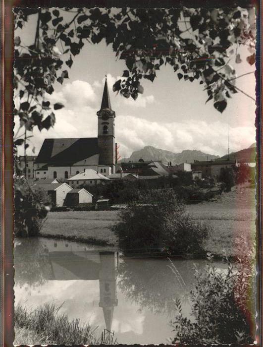 Teisendorf Oberbayern Partie am Bach Kirche Hochstaufen Chiem