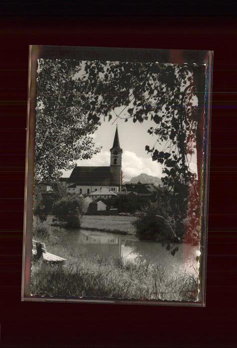 Teisendorf Oberbayern Partie am Bach Kirche Hochstaufen Chiem