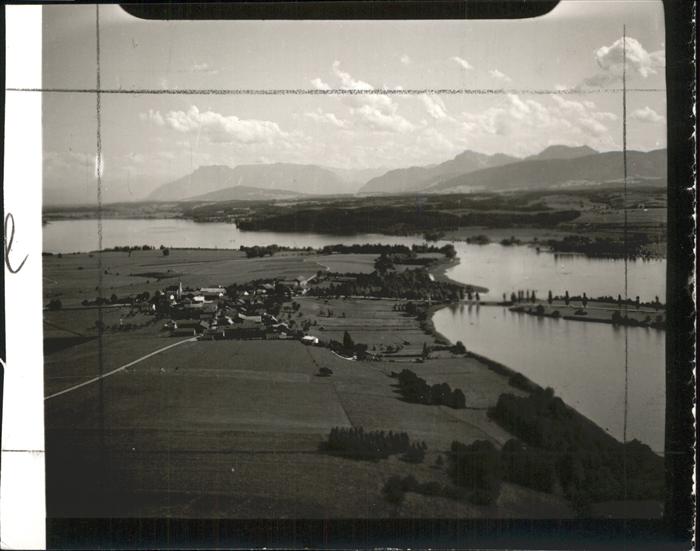 Taching See Panorama mit Alpenblick Fliegeraufnahme