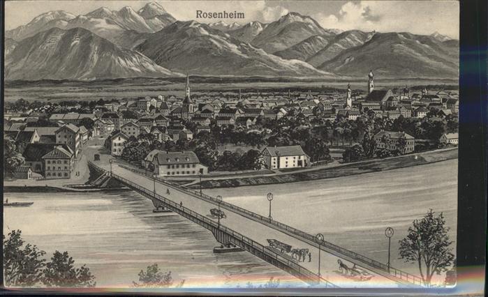 Rosenheim Bayern Panorama mit Alpenblick Inn Brücke Feld