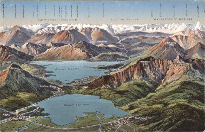 Walchensee Panoramakarte Kochel_ und Walchensee mi