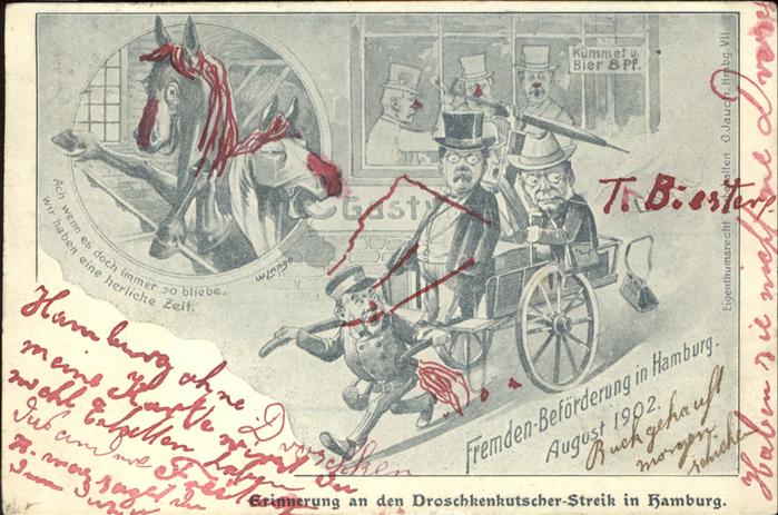 Hamburg Karikatur Droschkenkutscher Streik 1902