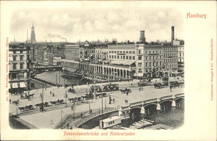 HAMBURG  CITY Reesendammbruecke Alsterarkaden Strassenbahn Pferdewagen