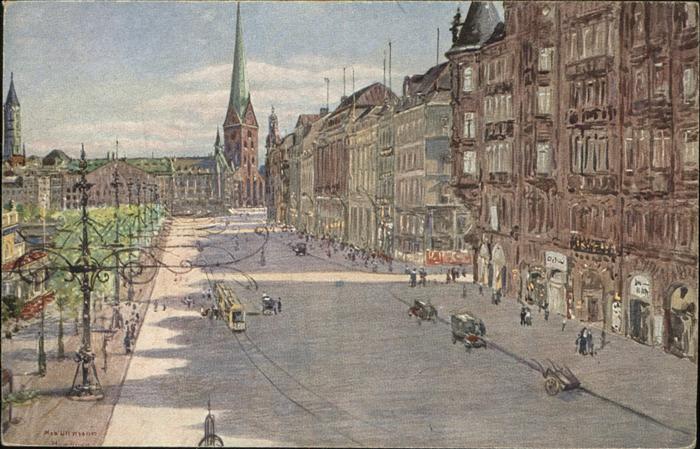HAMBURG  CITY Jungfernstieg Kuenstlerkarte May Ullmann Strassenbahn Autos