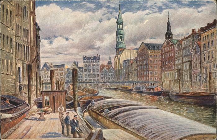 HAMBURG  CITY Fleet Reimersruecke Katharinenkirche Kuenstlerkarte Max Ullmann