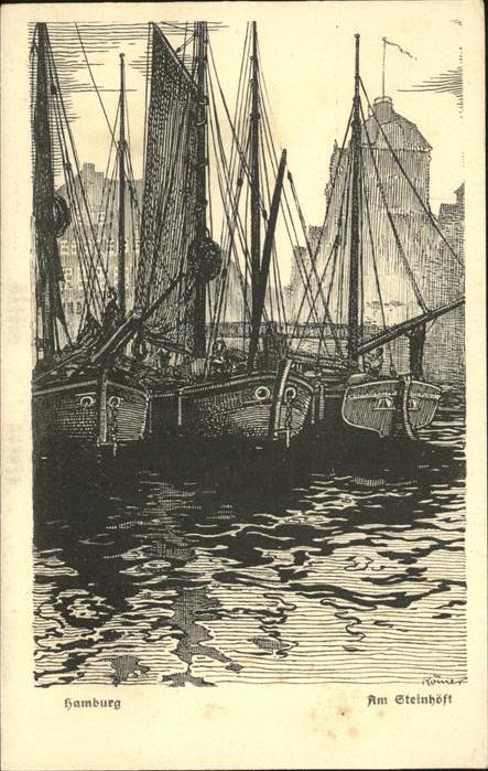HAMBURG  CITY Kuenstlerkarte Schiffe Am Steinhoeft
