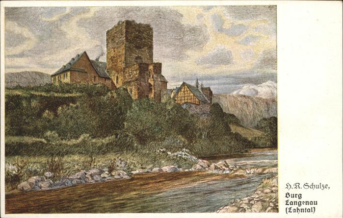 Lahntal Burg Langenau Künstlerkarte H. R. Schul