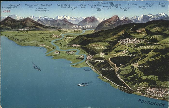 Rorschach Bodensee uebersichtskarte Rheintal Bodensee Alpen