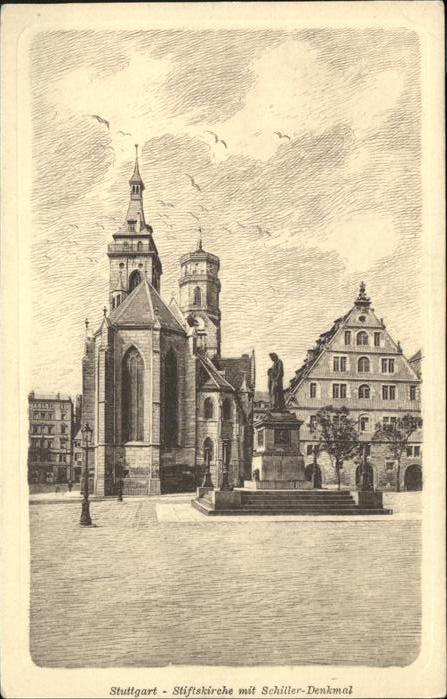 STUTTGART  CITY Stifftskirche Schiller Denkmal