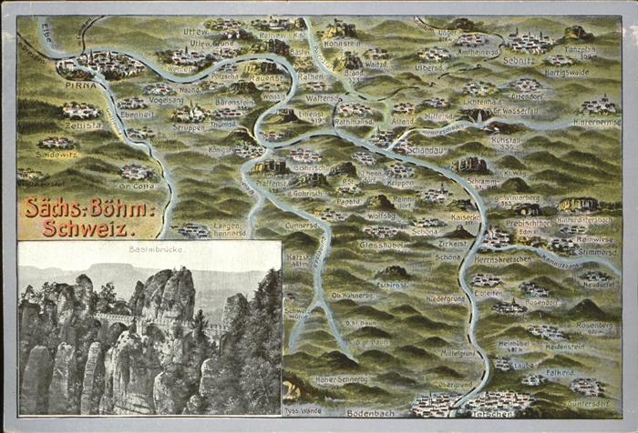 Bastei Saechsische Schweiz Gebietskarte Basteibruecke