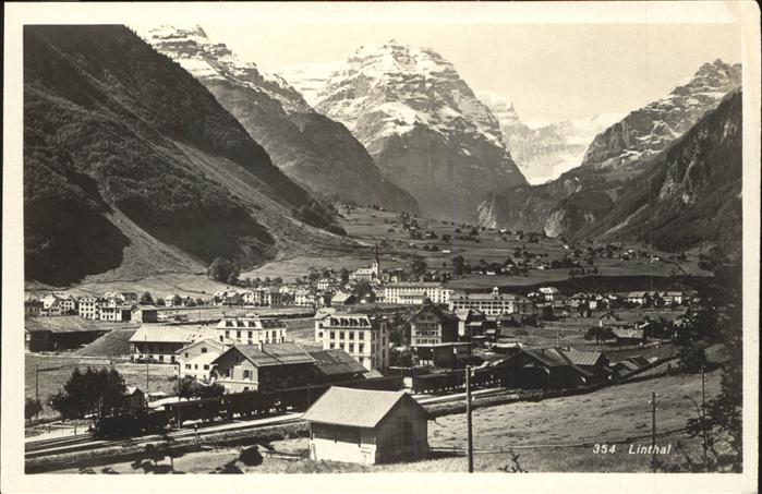 Linthal Glarus Panorama mit Alpenblick Eisenbahn