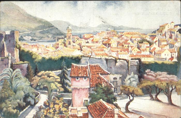 Dubrovnik Ragusa Blick über die Stadt Künstlerkarte