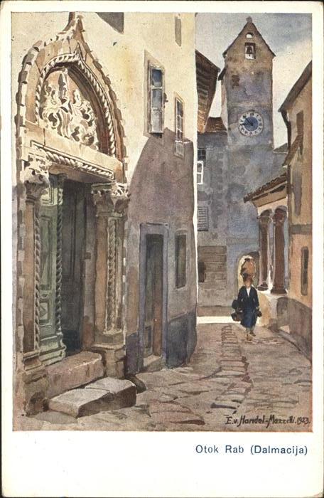 Rab Kroatien Otok Rab Gasse Kirche Kuenstlerkarte Handel-Mazetti